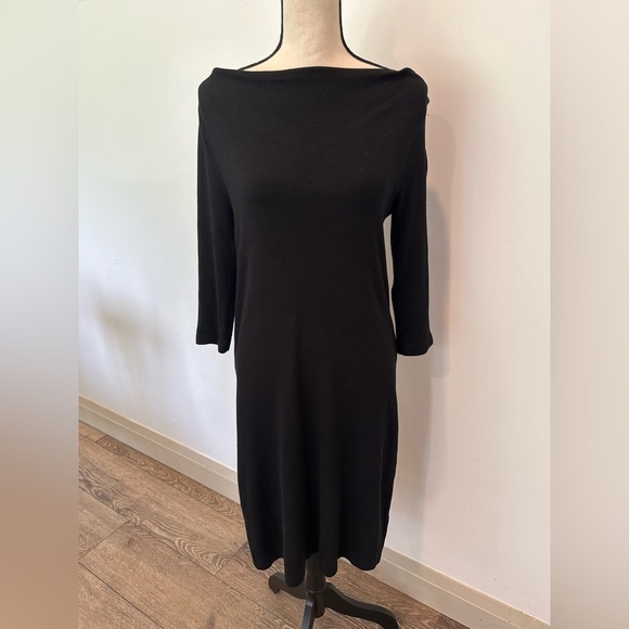 VTG Dockers Black Dress 3/4  Sleeves Mock Neck MIDI 90s EUC - Picture 1 of 4